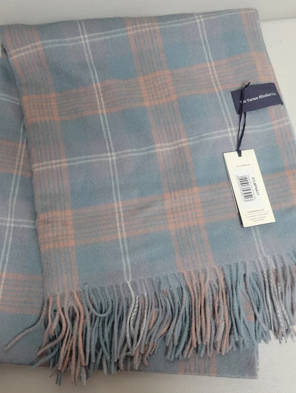 TheTartan Blanket Co. NWT 100% Lambswool Stole In Misty Pink Tartan Check.
